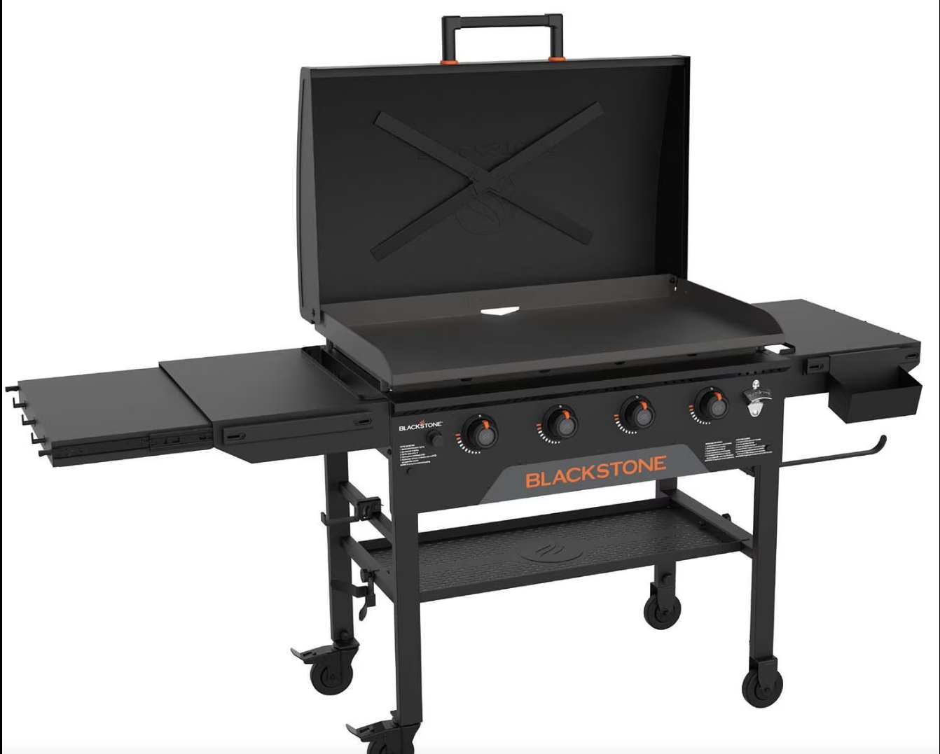 Blackstone 36 inch griddle with hood, four burners and side shelves
